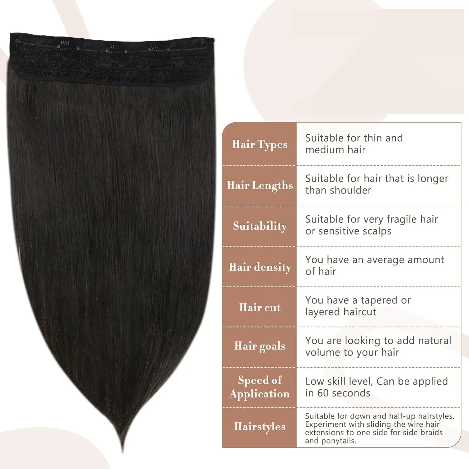 Echthaar-Extensions 16-26 Zoll, Naturschwarz, Nr. 1B, mit Geheimlinie, für den Salon_voghion.com