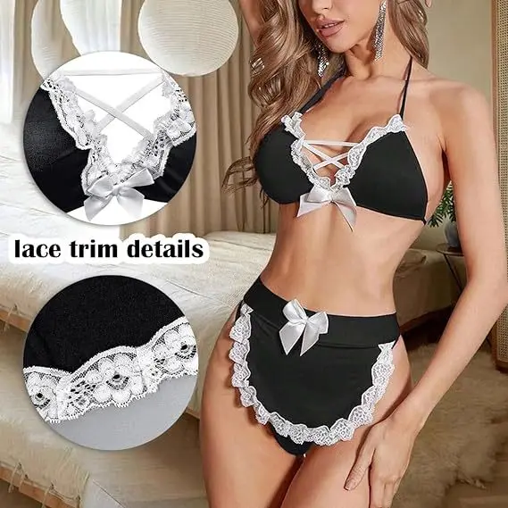 Valentine's Day Sexy Lingerie Sexy Underwear for Woman White Bow Small Apron Camisole Neck Halter Maid Uniform  Cosplay Lingerie