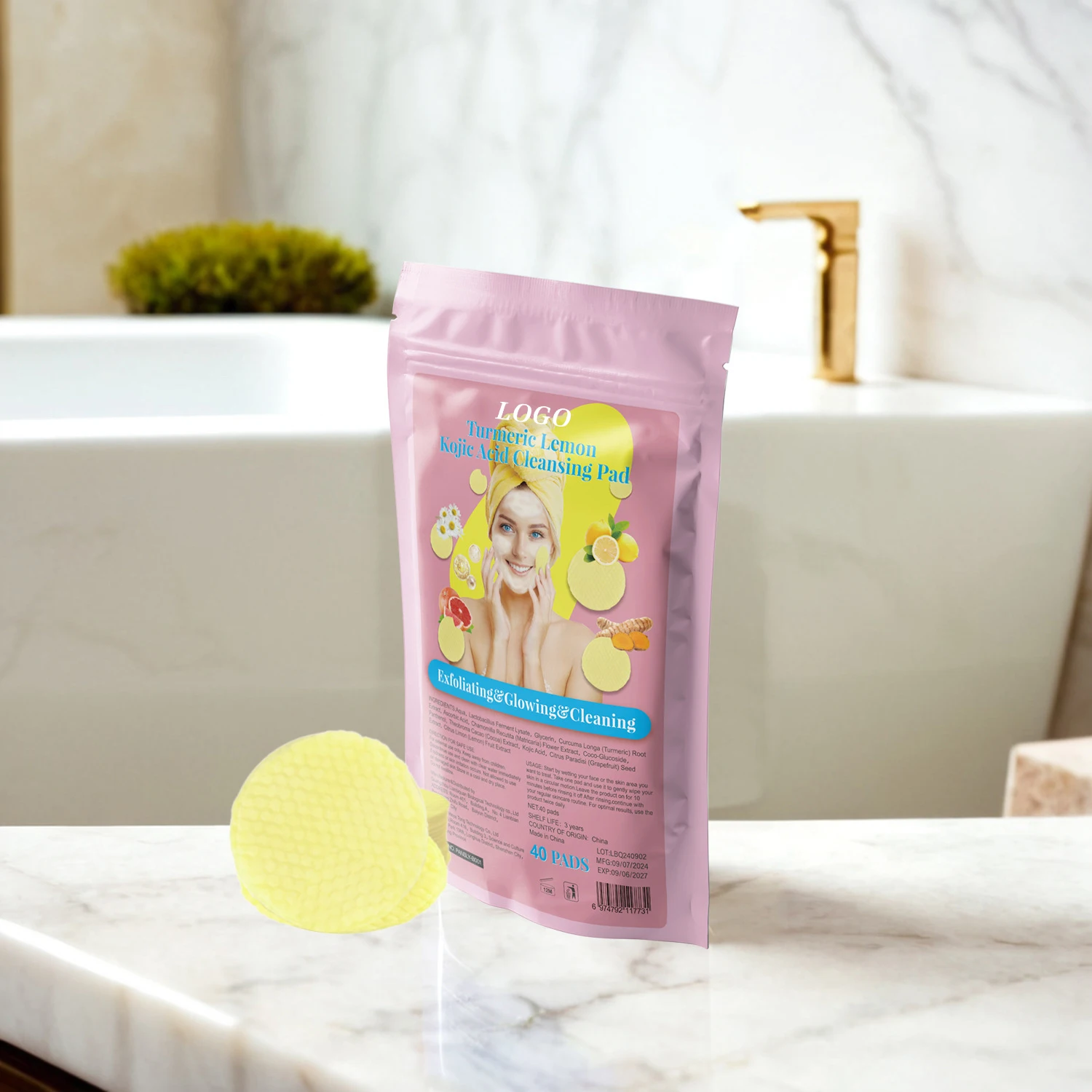 Aixin Private Label Facial Cleansing Pad Dark Spot Exfoliating Cleaning Pad Lighten Skin Tone Turmeric Acid Cleansing Pad