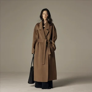 High Count 100% Wool Double-sided Woolen Coat for Women Winter Simple and Loose Drop Shoe ultra Long Over the Knee Woolen Coat
