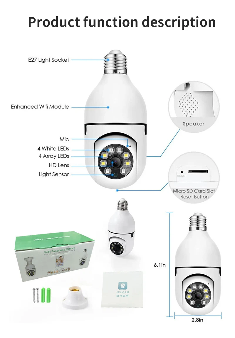 Wireless Wifi Light Bulb Camera E Lamp Holder Mp Security Camera