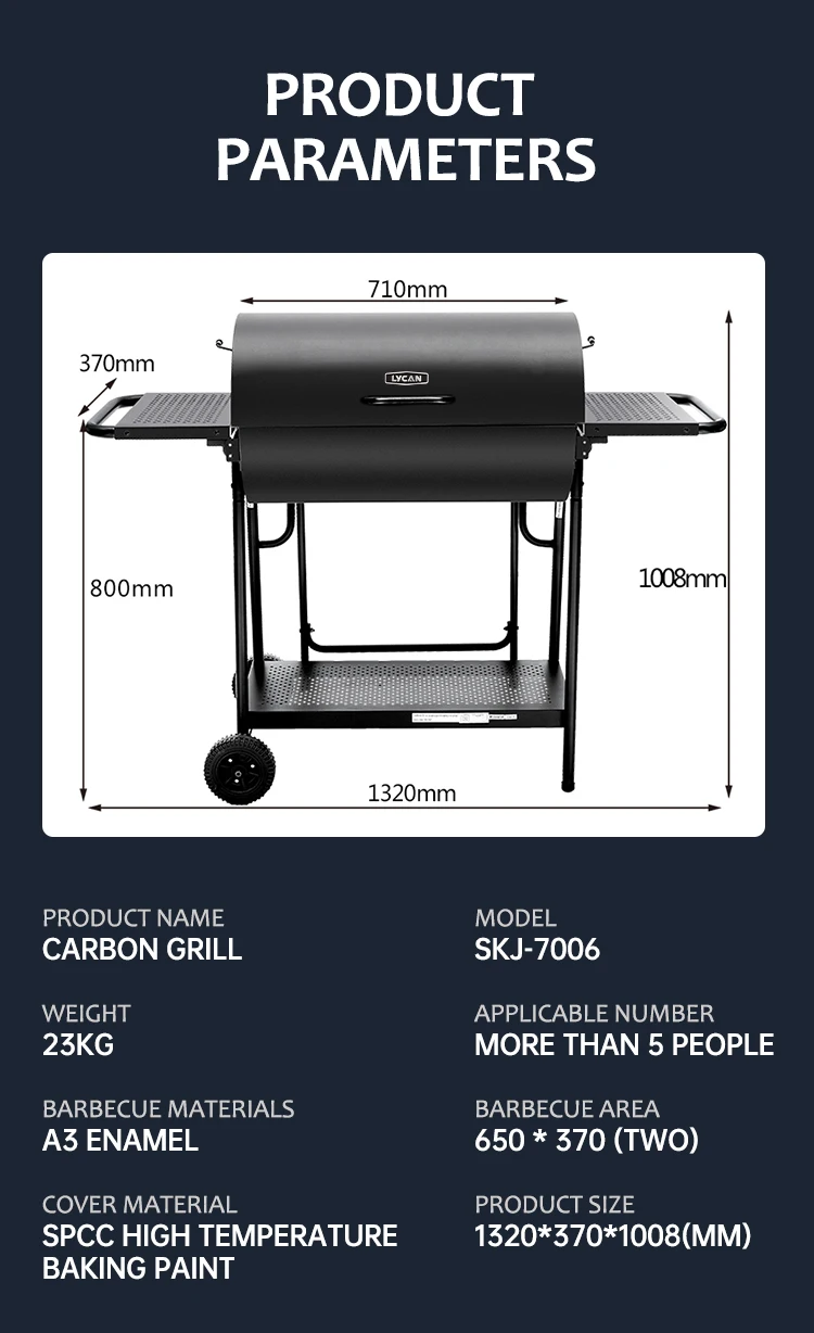 Outdoor Large Cooking Area Barbecue Smoker Charcoal Bbq Grill with Side Table Smoker Stainless Steel Indoor and Outdoor Support