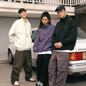 OEM & ODM Men's & Women's Trendy Micro-Wrinkle Nylon Jacket for Spring Winter Stand Collar