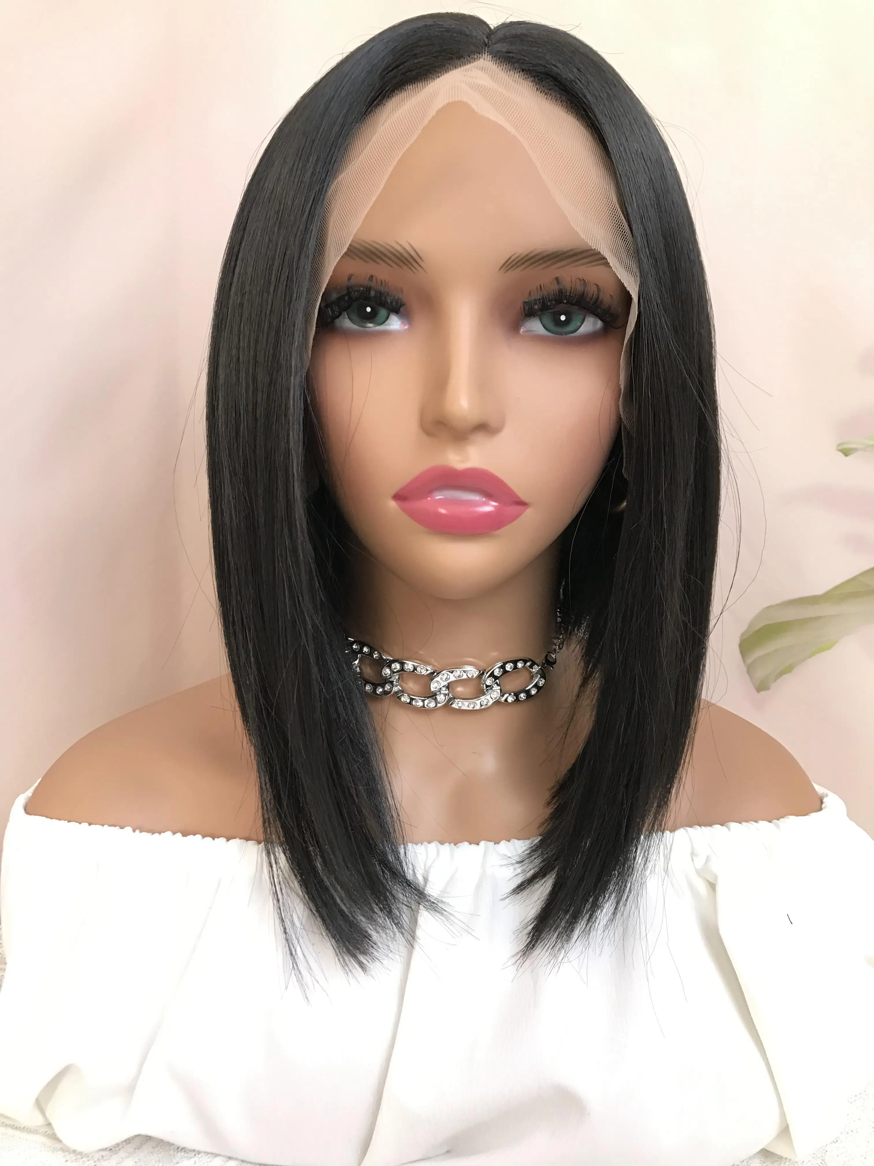 2023 New Bright Black Tpart Lace Bob Synthetic Lace Front Wig For