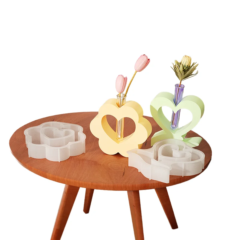 Resin Silicone Mold, Heart/Flower/Hand Shaped Vase DIY Mould, Food-Grade Silicone Tool for Epoxy Resin Craft & Home Decor