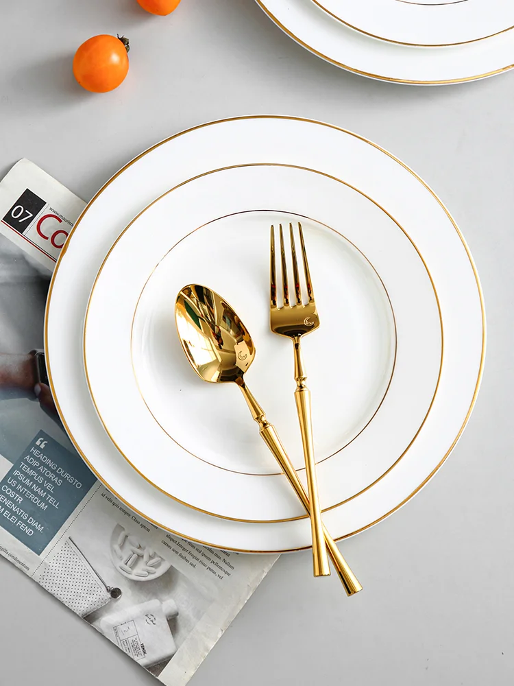 Hot Selling Luxury Gold Rim Bone China Charger Luxury Ceramic Dessert Plate Dishes New Antique Matt Porcelain Plates Home manufacture