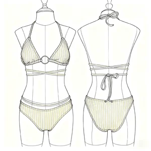 OEM Custom High Quality Swimwear Beachwear High Stretch Micro Halter Bikini With Accessories Bandeau Two Piece Triangle Swimsuit