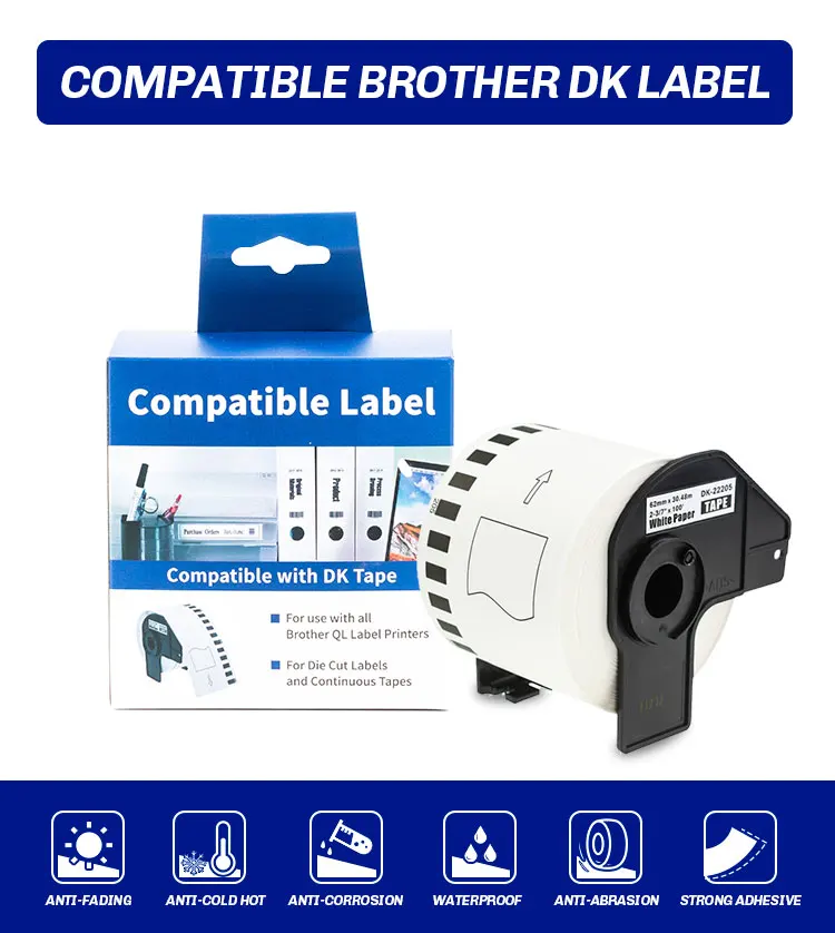 Dymo Label Printer Compatible Brother DK-22205 Roll Tape DK22205 Thermal Paper Label Printer DK Rolls 62mm X 8m