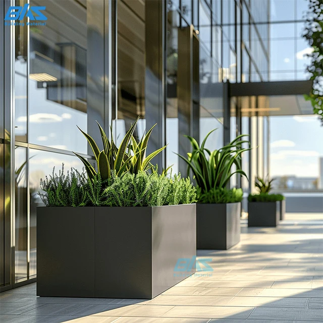 OEM Custom Size Aluminum Planters for Landscape Designers Square & Round Outdoor Metal Plant Containers