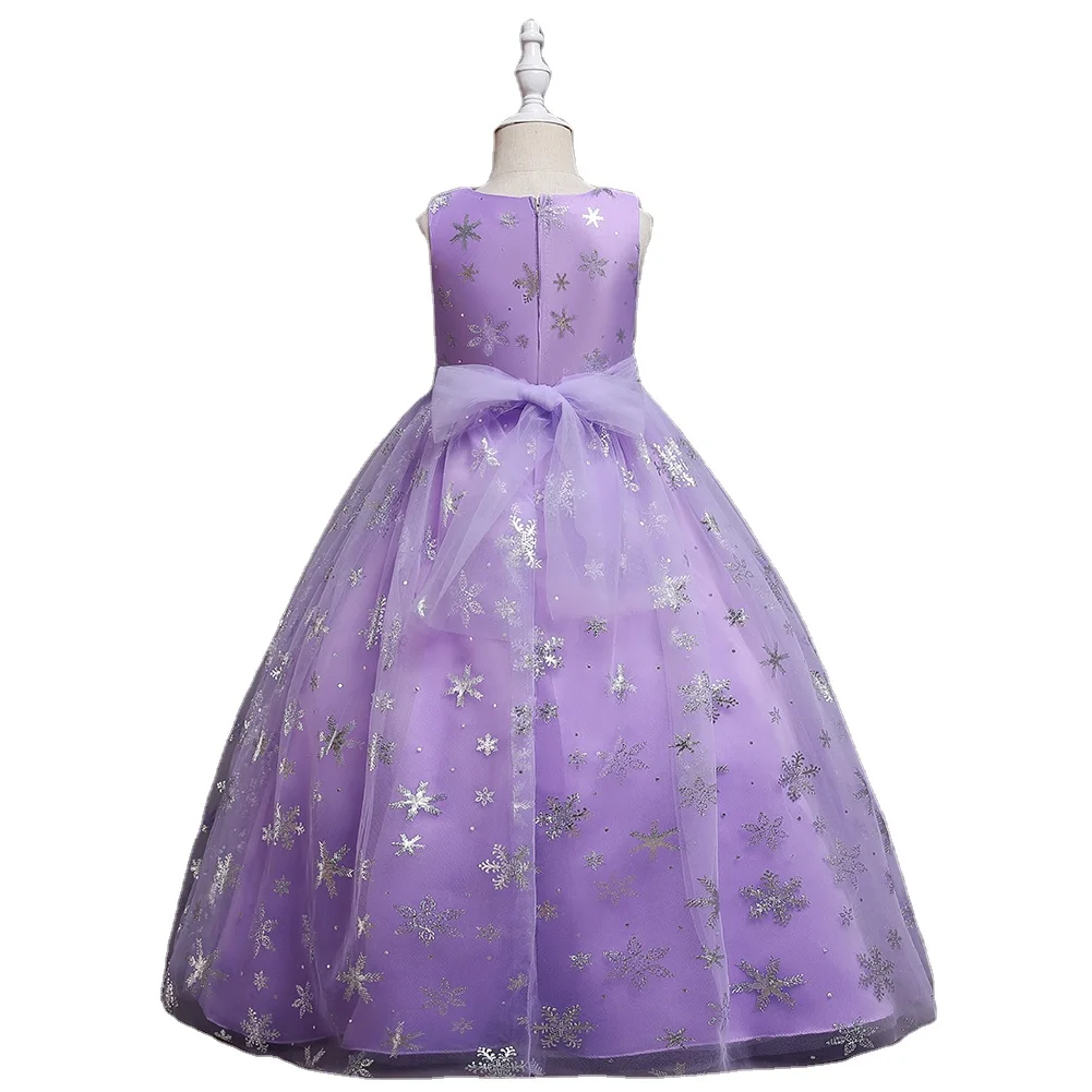Korean Style Snowflake Pattern Princess Girls Birthday Dresses   Purple Girl Wedding Dress  Grace Birthday Dress  for 12 Years