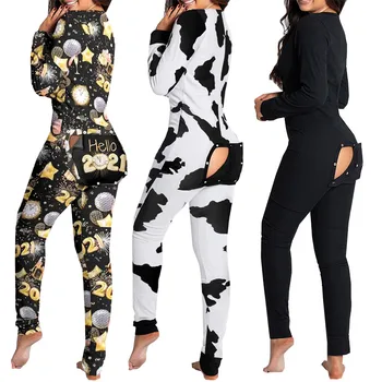 2022 New Button Up, Pajamas Open Ass Pajama Fleece Leopard Pajamas Onesie Women Sleepwear/