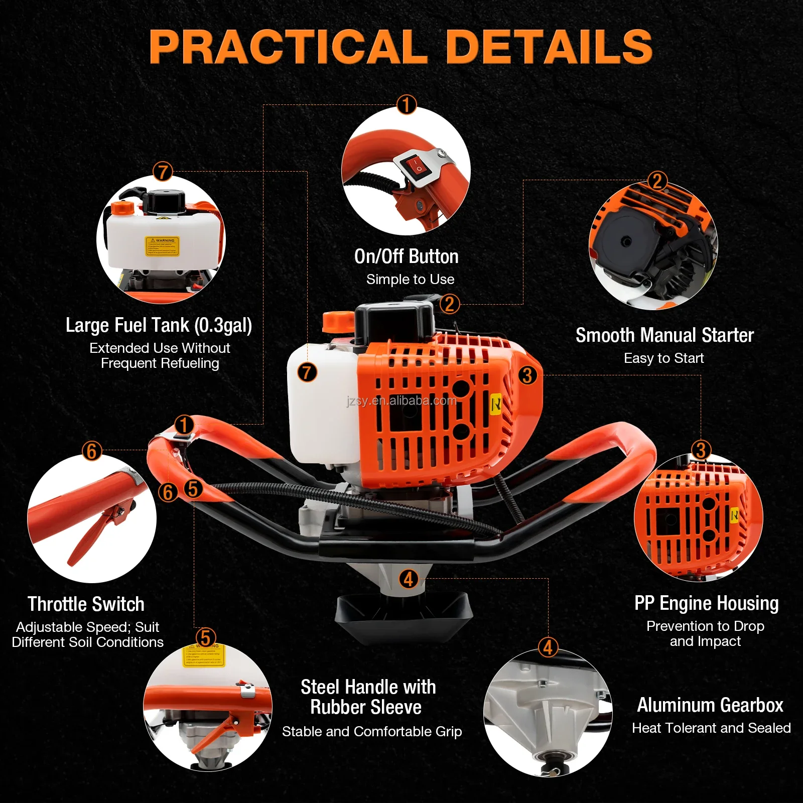 2 Stroke 52cc Post Hole Digger Earth Auger Machine 25cm 30cm Gasoline ...