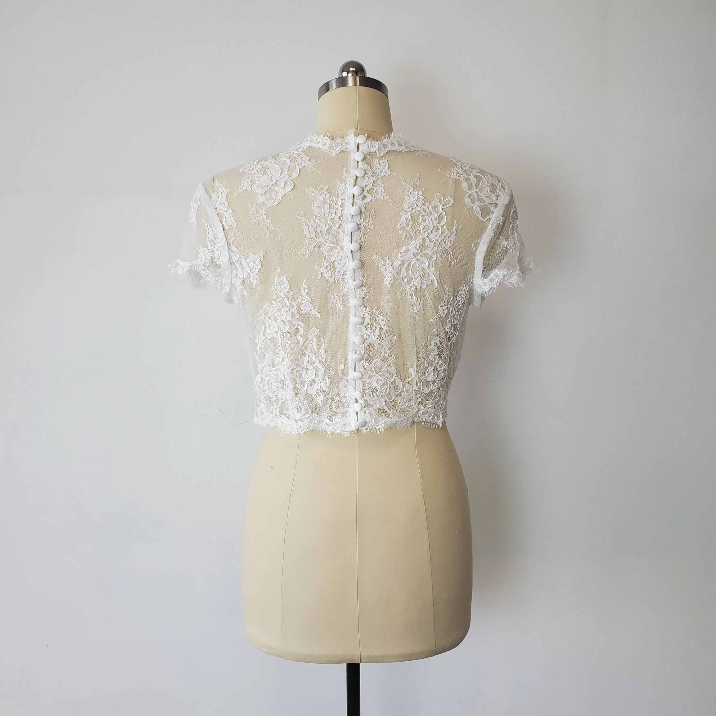 short sleeve jacket for wedding dress White Appliqued Short Sleeve Satin Bridal Shrug, Satin Short Sleeves W Promfast