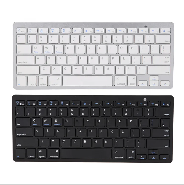 Mini Slim Cordless Wireless White for Bluetooth Keyboard for Laptop Tablets New Computer with 2 AAA Batteries Powered USB