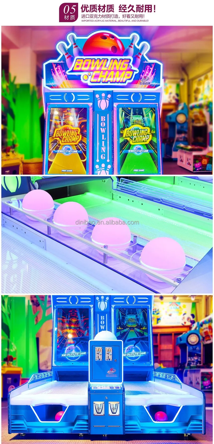 Indoor Amusement Park Products Coin Operated Arcade Bowling Champ Sport