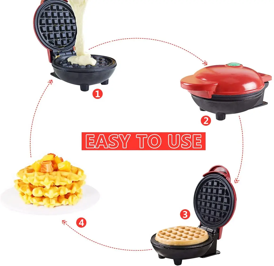 Portable Mini Maker Belgian Waffle Maker For Individual Breakfast,Lunch