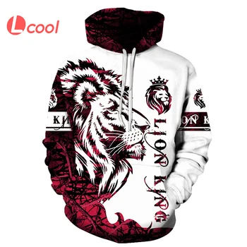 Lcool Oversized full print hoodie Animal lion design hoodie 3d digital printing black men's hoodies With Pocket wholesale