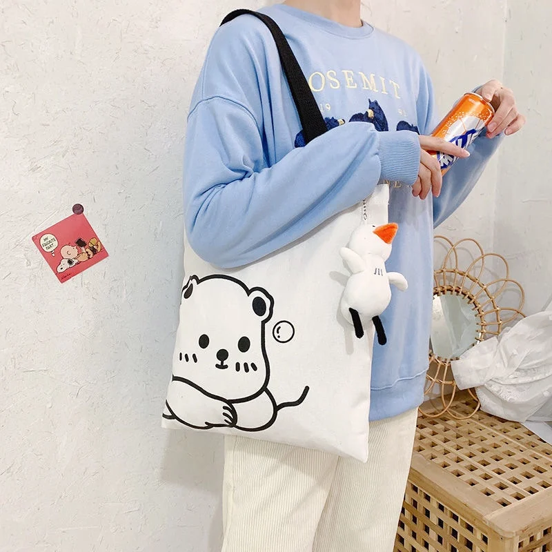 Холщовая Сумка через плечо с мультяшным принтом холщовые сумки на молнии оптовая продажа симпатичная сумка-тоут для