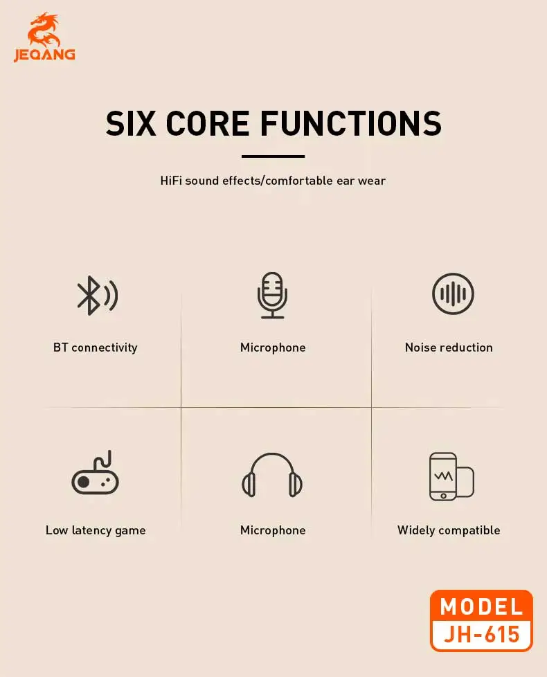 Jeqang New On-Ear BT Headset with RGB Noise Reduction USB Connectors Dynamic VocaLigm for DJ Travel Sports Gaming Office Support