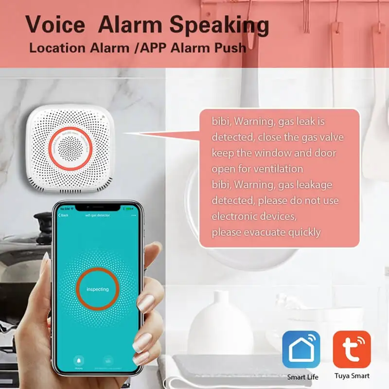 Tuya Wifi Smart Gas Alarm Sensor Combustible Gas Leakage Detector with Fire Security for Home Use