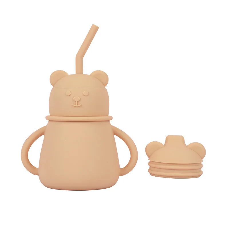 Silicone Little Bear Children's Water Cup Anti Choking, Leak Proof, Drop Resistant, High Temperature Beginners Drinking Water