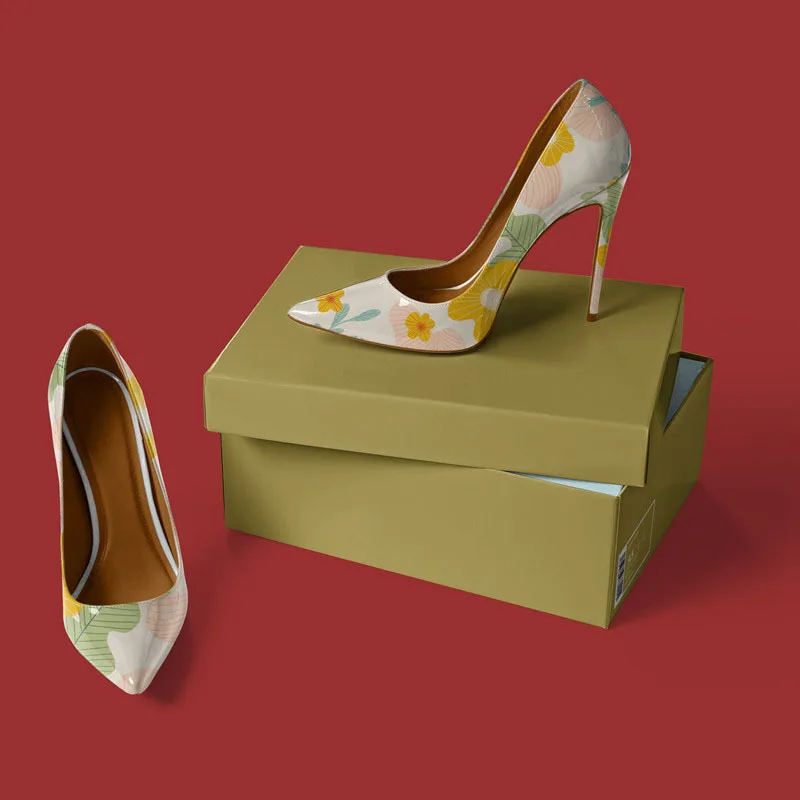 3d Printed Shoes Size 45 Pointed Toe 12 Cm Cashew Flowers Designer Women Stiletto Shoes High Heels - Image 4