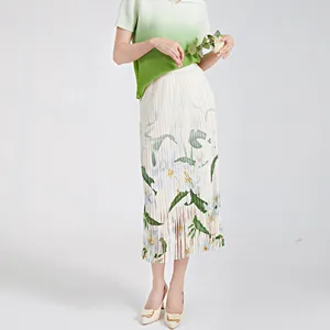 Hot Selling Fringed Midi Skirt for Women 2025 Summer New Elastic Waist Printed Versatile Pleated Pencil Skirt