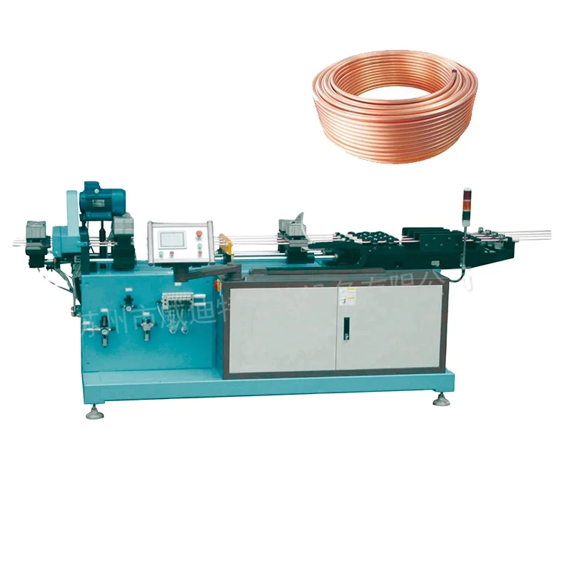 A coil six pipe chip free cutting machine for the air conditioning and water heater industry