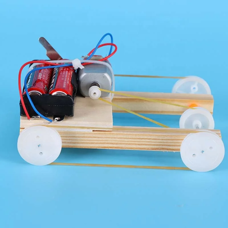 Wooden DIY Electric Pulley Four Wheel Drive Car Physic Science Assembly  Model Kit Kids Educational Intelligence Teaching Gift