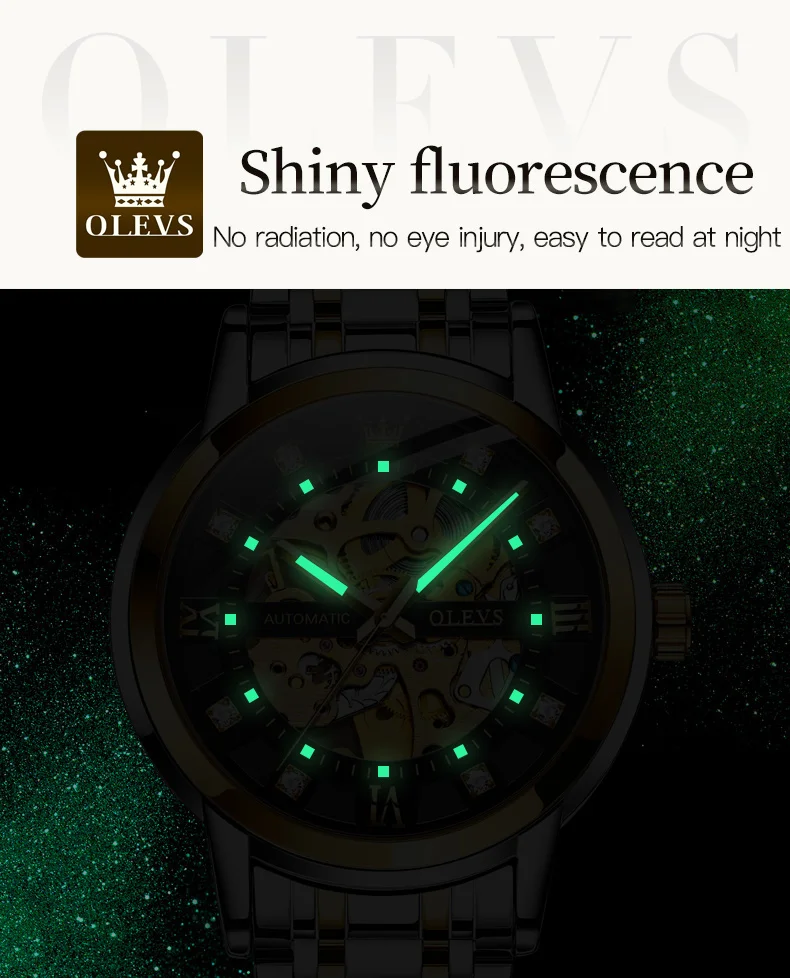 OLEVS 9901 Men's Automatic Mechanical Movement Watches Waterproof Luminous Diamond Design Luxury Brand Business Wrist Watch