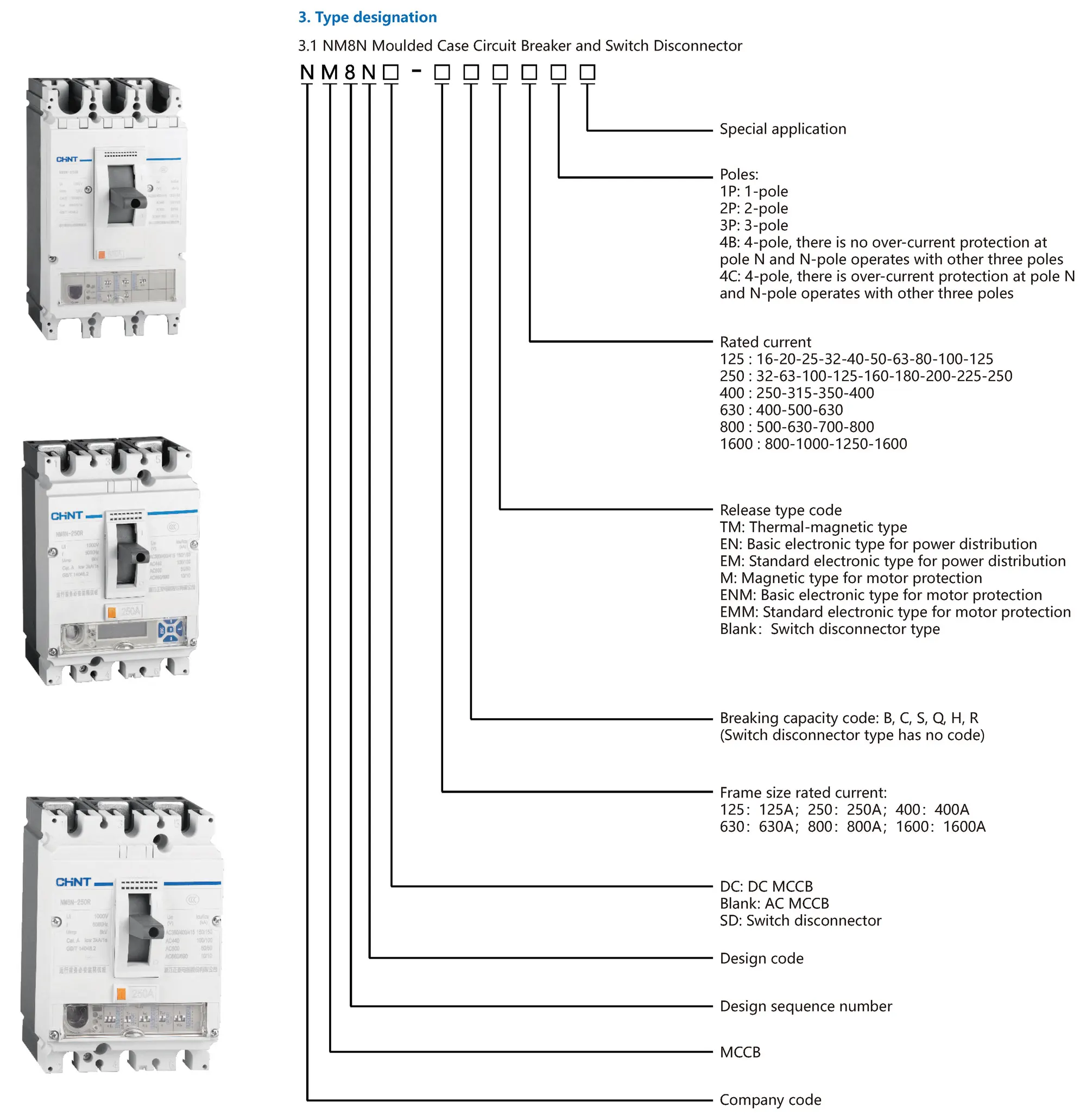 Chint NM8N Molded Case Circuit Breaker NM8N-125S NM8N-250S NM8N-400S NM8N-630S NM8N-800S NM8N-1600S TM EN 1P 2P 3P 4P CHNT MCCB