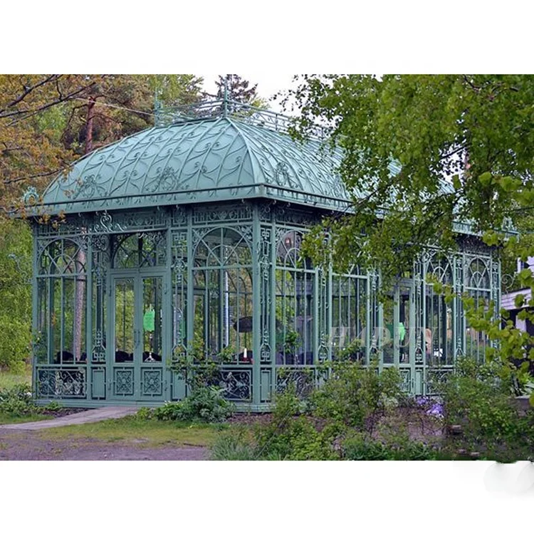 Strong Wind Resistant Waterproof Metal Gazebo Rectangular Wrought Iron