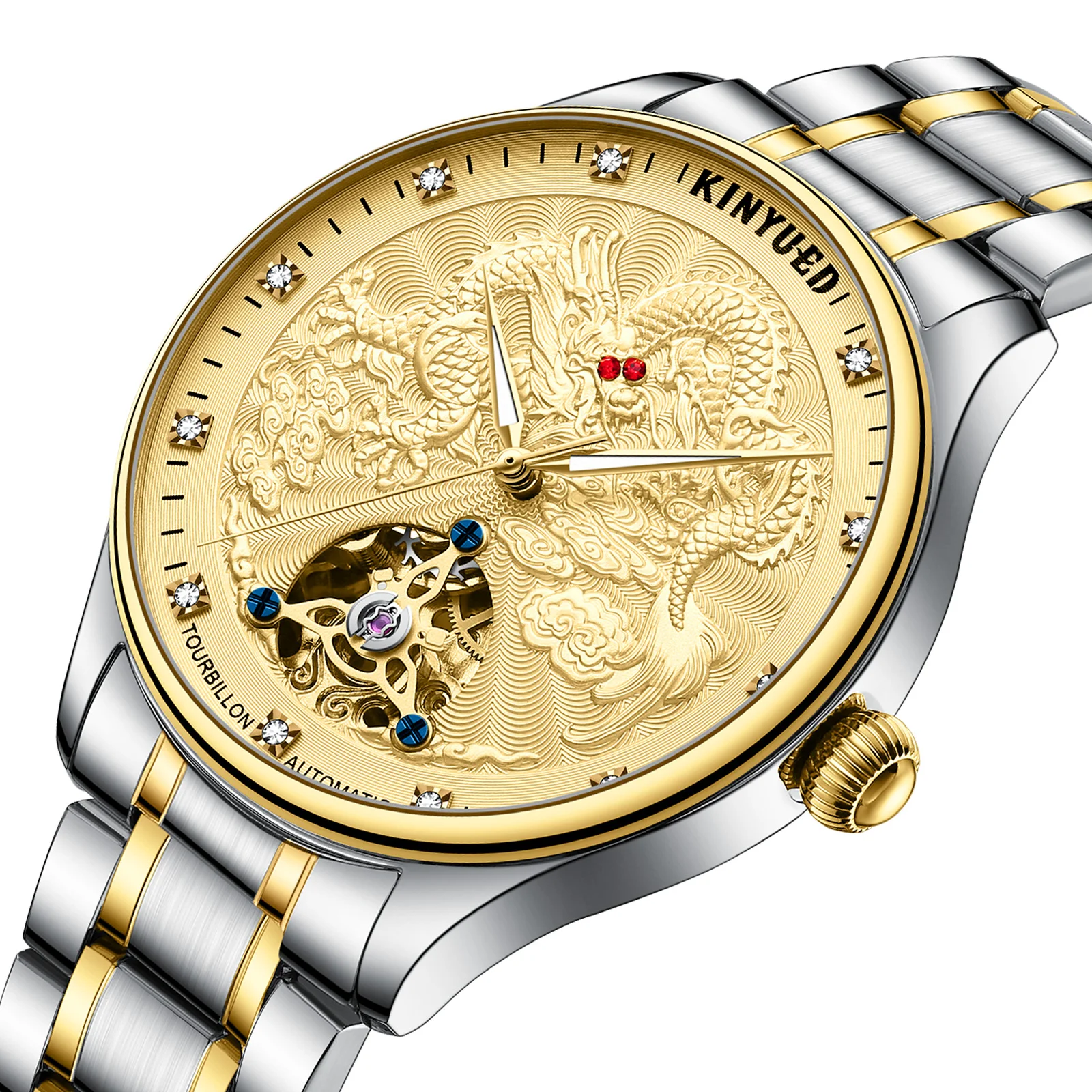 KINYUED J114 Hot Sale Luxury Reloj Montre Man Watch Sport Mechanical Automatic Wrist Tourbillon Gold Dragon Watches