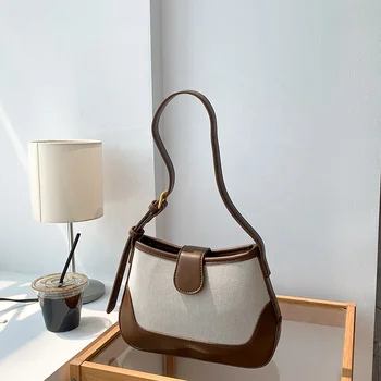 New product Stylish sturdy shoulder bag women Creative PU stitching canvas handbags for women luxury hand bags ladies