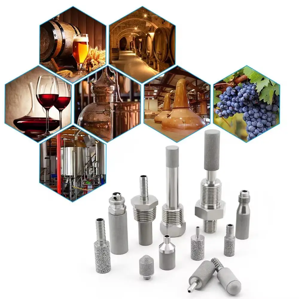 HENGKO 0.5μm Sintered Air Stone 316L Stainless Steel Hose Barb Threaded Diffuser for Beer Wine Making