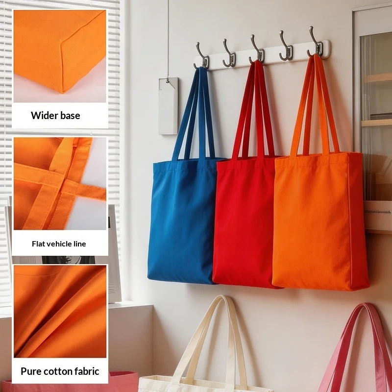 Pure Cotton Colored Canvas Tote Bag Customizable Printed Logo Machine Embroidery Screen/Digital/Heat Transfer Printing Factory preview 4