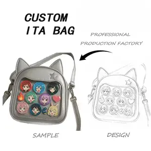 Waterproof Cute Women Girls PU Leather Clear Pin Display School Cosplay Backpack Custom ITA Bag