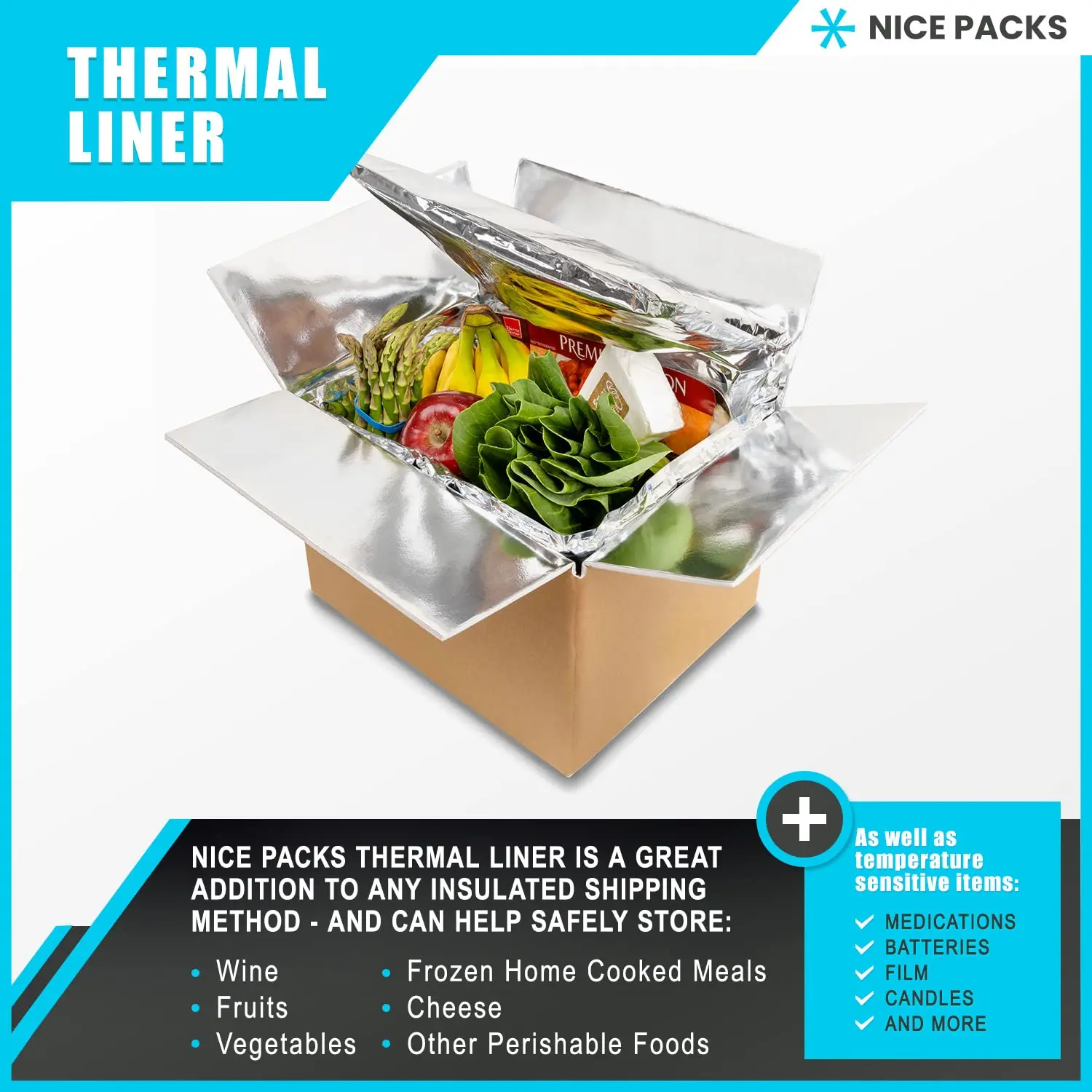 Custom Thermal Insulated Shipping Box Liner Foil Carton Liner Frozen Seafood Meat Box Thermal