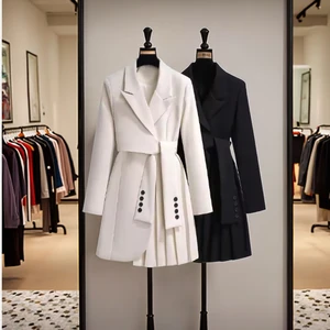 High-End Custom Women's Long Sleeve Cut-Out Ruffle Irregular Mini Front Slit Fall Office Blazer Style Dress with Sweet Belt