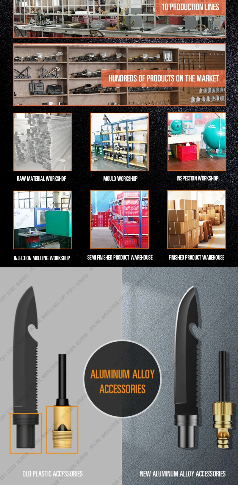 Adjustable Survival Shovel Axe Combos Kit Multitool Camping Tool Axe