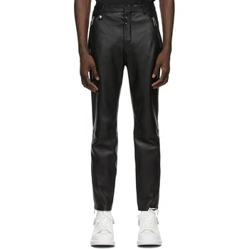 High quality latest fashion design custom black leather pants men