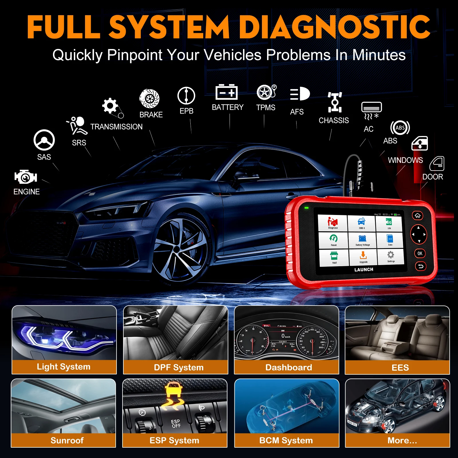 Armazém EUA/UE LAUNCH X431 CRP123E PLUS CRP123X PLUS Scanner OBD2 de sistema completo com reinicialização de óleo e calibração SAS_voghion.com