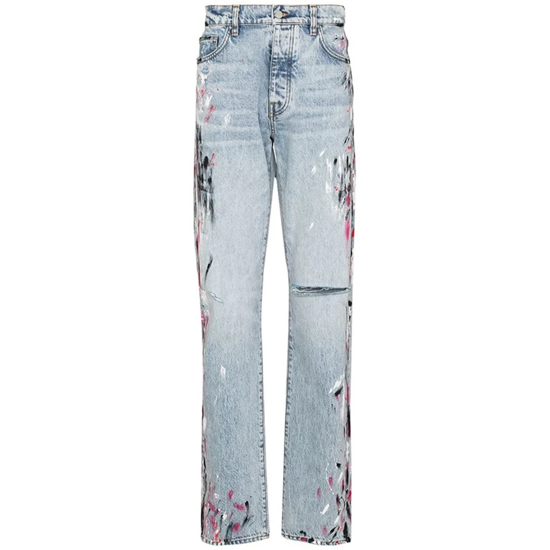 DiZNEW Flare Custom Denim Pants High Quality Washed Slim Fitting Long Length Pink Black Graffiti Men's Jeans manufacture