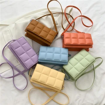 Kalanta Korean Colorful Cuboid Lattice PU Leather Ladies Replicate Sling Shoulder Handbag Bag Sac a Main Leather Handbags