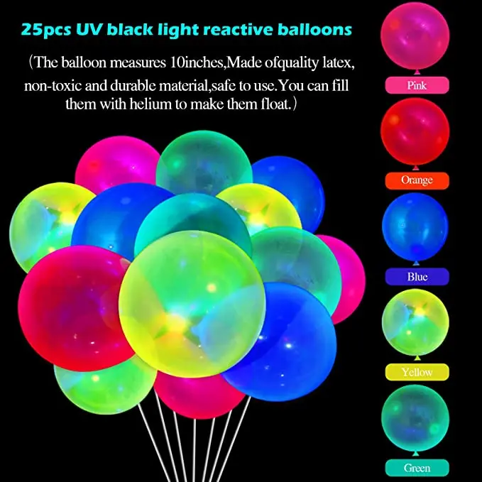 DirectGlow Brand Assorted 5 inch UV Blacklight Reactive Latex Decorator Balloons (100