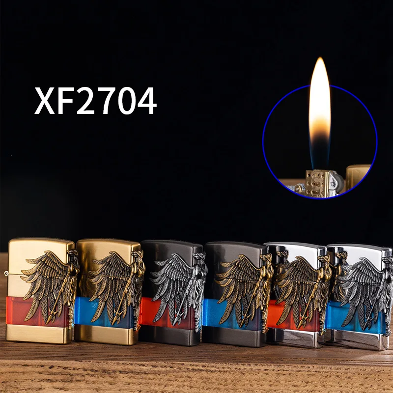 Embossed Female Warrior Metal Lighter Inflatable Butane Lighter Open