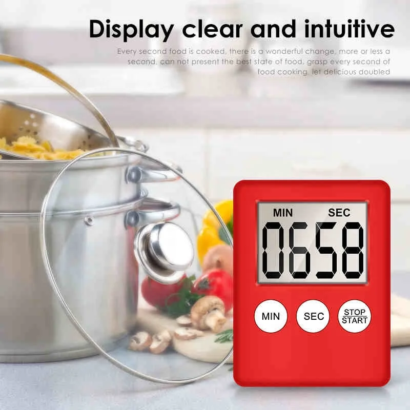 Kitchen Timers Super Thin LCD Digital Screen Kitchen Timer Square Cooking  Count Up Countdown Alarm Magnet Clock Temporizador