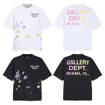 2024 High Street color gradient letters hand-painted splash-ink graffiti short sleeve 100% cotton T-shirt casual men and women