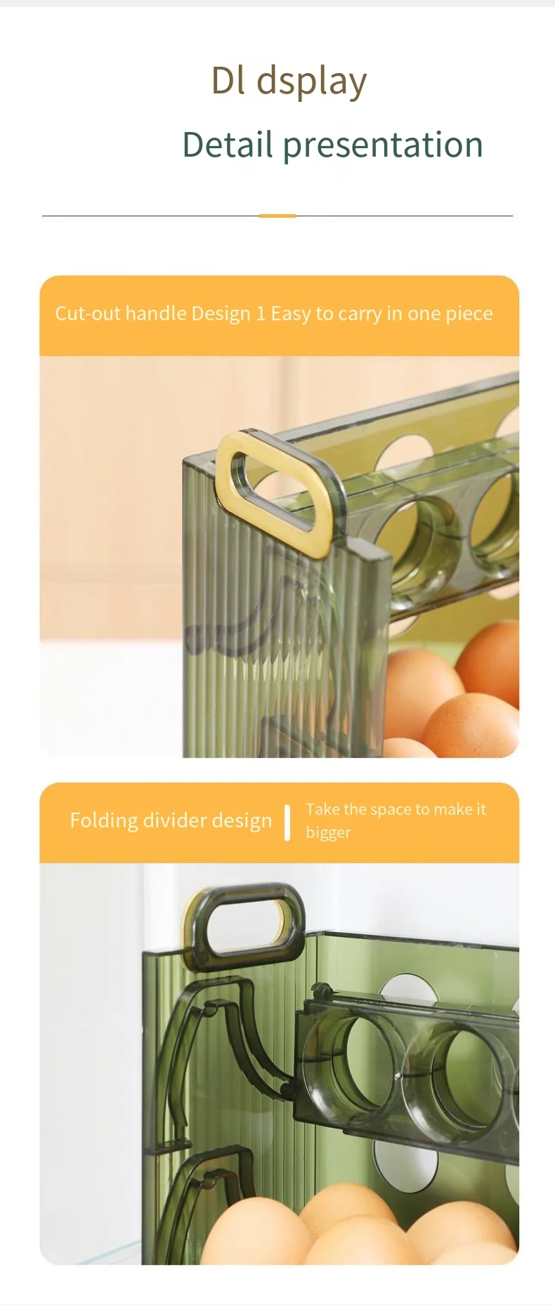 Egg storage box Refrigerator side door food grade egg tray for household kitchen Folding and flipping egg carton manufacture