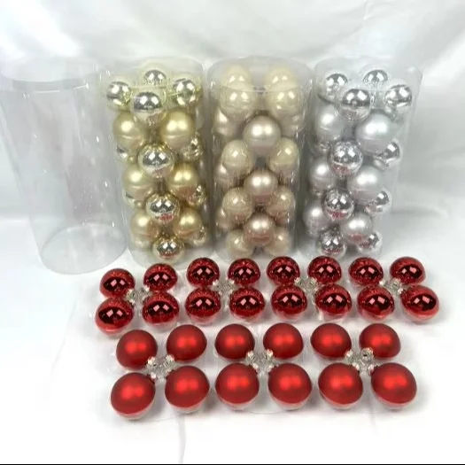 28pcs 57mm Tube Glass Ornaments  Decorative Hanging Christmas Bauble  Shiny Matte Christmas Glass Balls